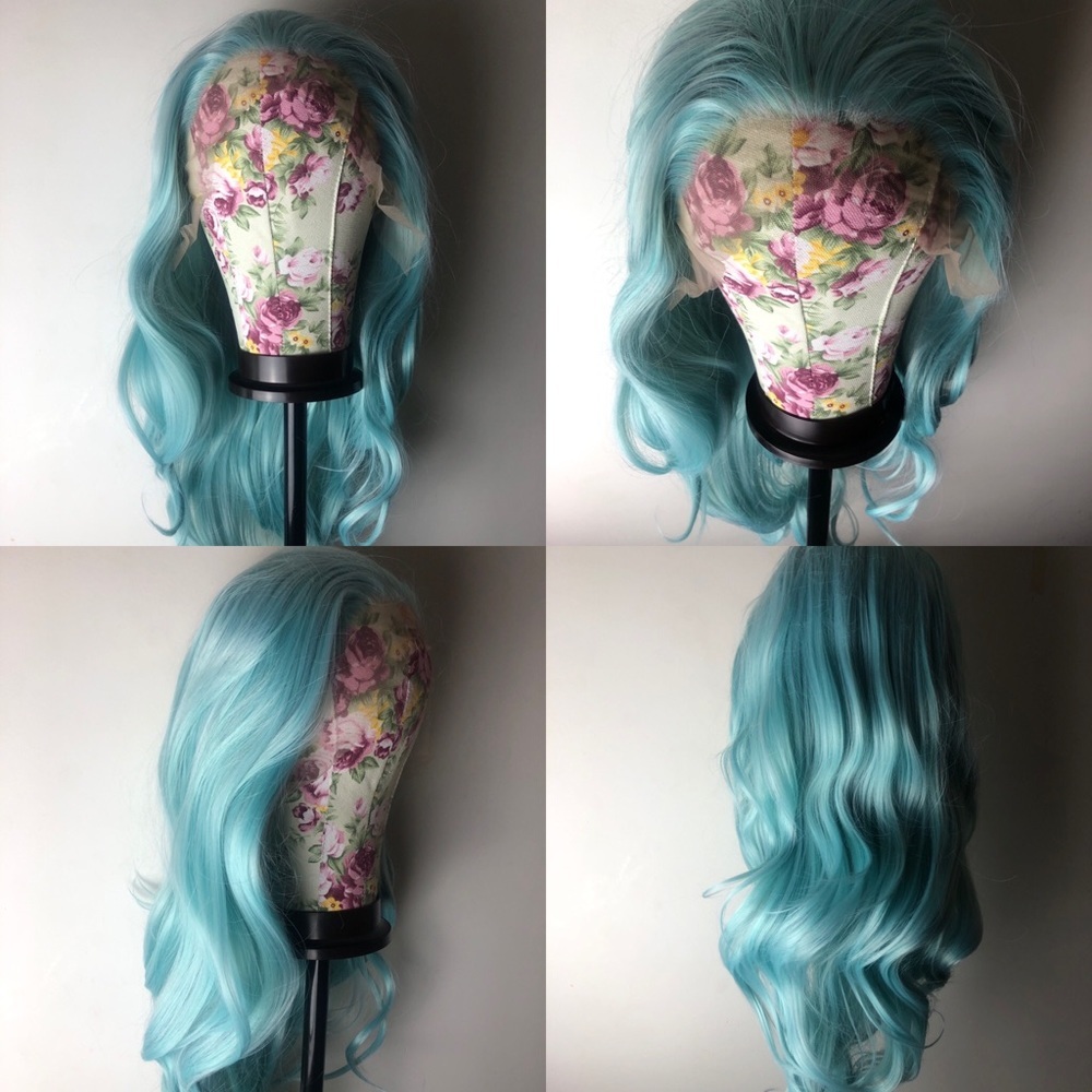 22" mermaid mint green blue body wavy lace front